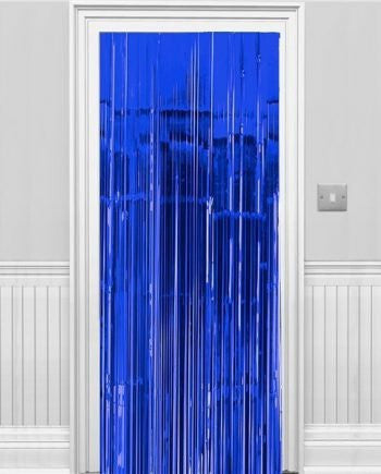 Metallic Door Curtain Blue