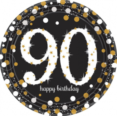 Plates 90th Birthday Black/Gold Sparkling Celebration