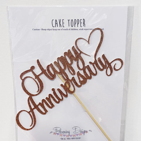 Glitter Cake Topper Happy Anniversary Rose Gold