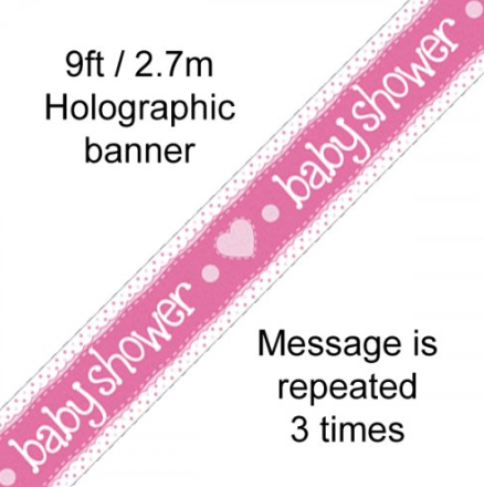 Foil Banner Baby Shower Pink Hearts