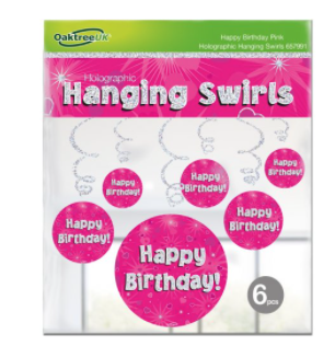 Hanging Swirl Decorations - Birthday Pink