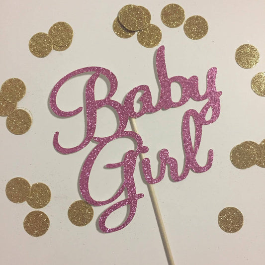 Glitter Cake Topper Baby Girl Pink