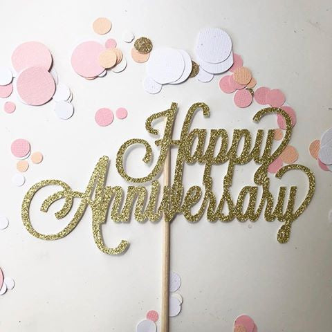 Glitter Cake Topper Happy Anniversary Gold
