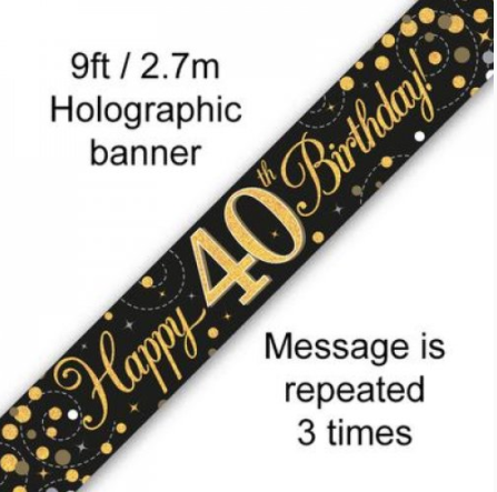 Banner Sparkling Fizz Black/Gold 40th
