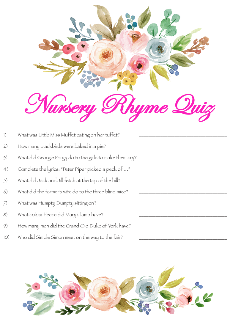 Game Baby Shower Nursery Rhyme Quiz Pk8