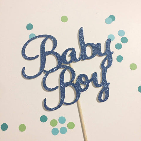 Glitter Cake Topper Baby Boy Blue