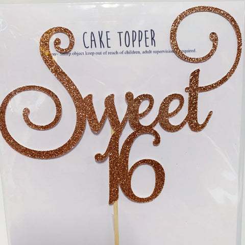 Glitter Cake Topper Sweet 16 Rose Gold