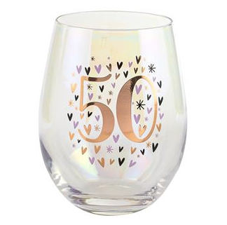 50th Stemless Wine Glass - Iridescent Rainbow