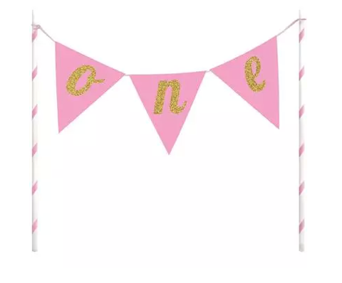 ONE Flag Cake Topper Pink SALE ITEM NO REFUNDS