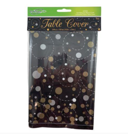 Plastic Tablecloth Black/Gold Sparkling Fizz