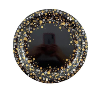 Paper Plates 23cm Black/Gold Sparkling Fizz