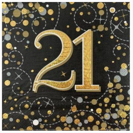 Napkins 21st Black/Gold Sparkling Fizz