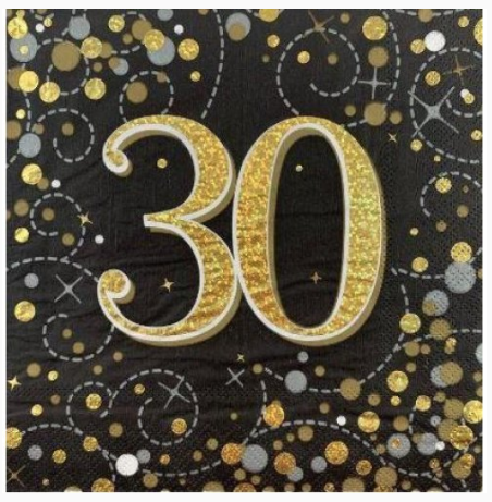 Napkins 30th Black/Gold Sparkling Fizz