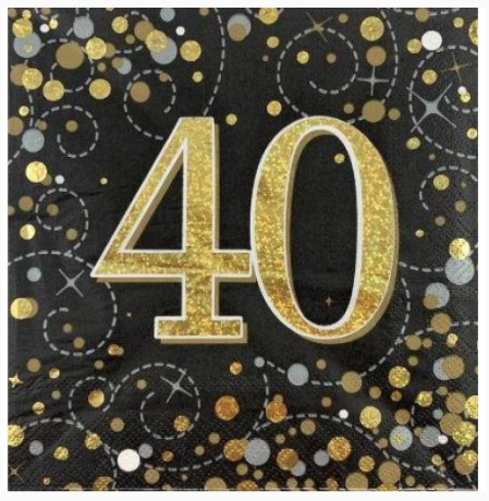 Napkins 40th Black/Gold Sparkling Fizz