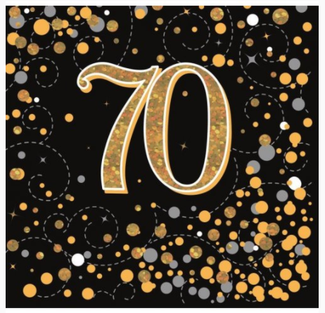 Napkins 70th Black/Gold Sparkling Fizz