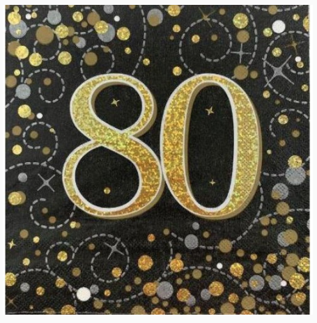 Napkins 80th Black/Gold Sparkling Fizz