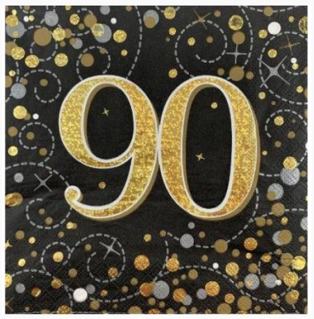 Napkins 90th Black/Gold Sparkling Fizz