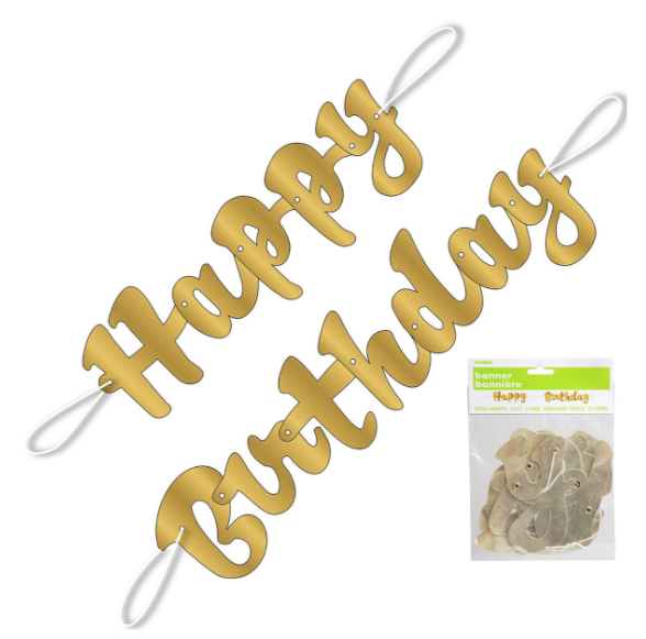 Banner Jointed Happy Birthday Metallic Gold