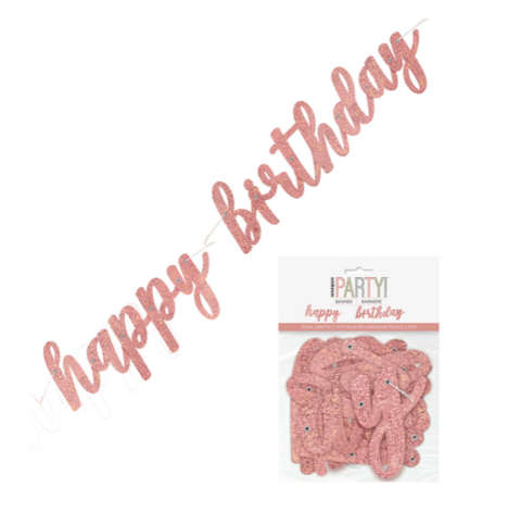 Banner Jointed Happy Birthday Holographic Rose Gold