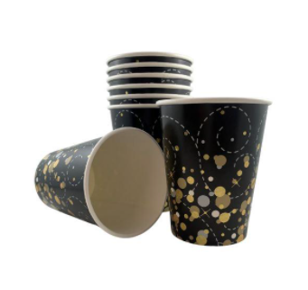 Paper Cups Black/Gold Sparkling Fizz