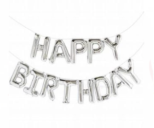 Happy Birthday" Balloon Letter Garland SILVER - D.I.Y.