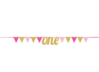 ONE Gold and Pink Glitter Pennant Banner SALE ITEM NO REFUNDS