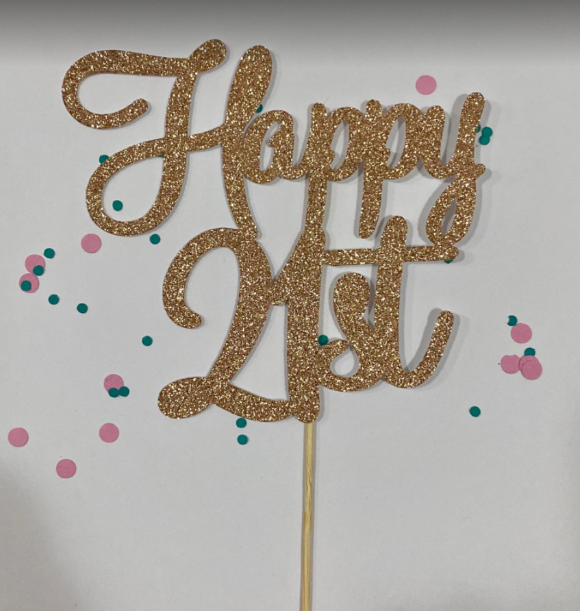 Glitter Cake Topper Happy 21st Rose Gold