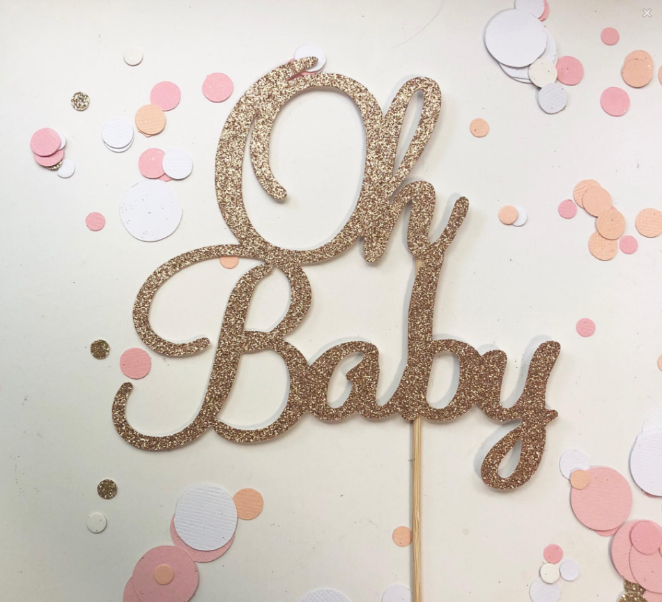 Glitter Cake Topper Oh Baby Rose Gold