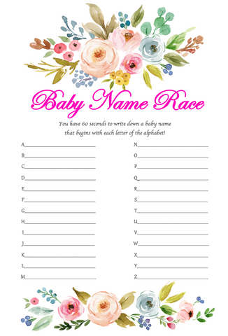 Game Baby Shower Baby Name Race Pk8