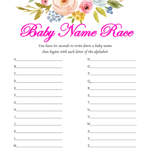 Game Baby Shower Baby Name Race Pk8