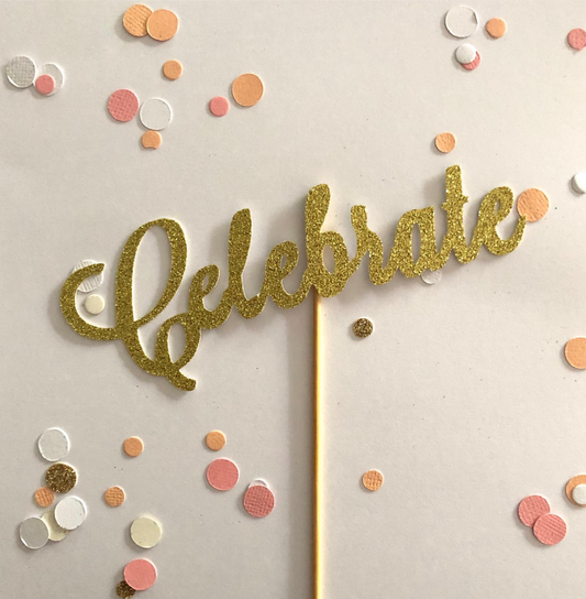 Glitter Cake Topper Celebrate Gold