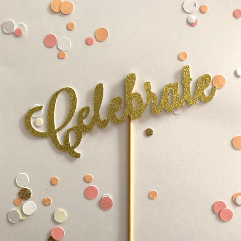 Glitter Cake Topper Celebrate Gold