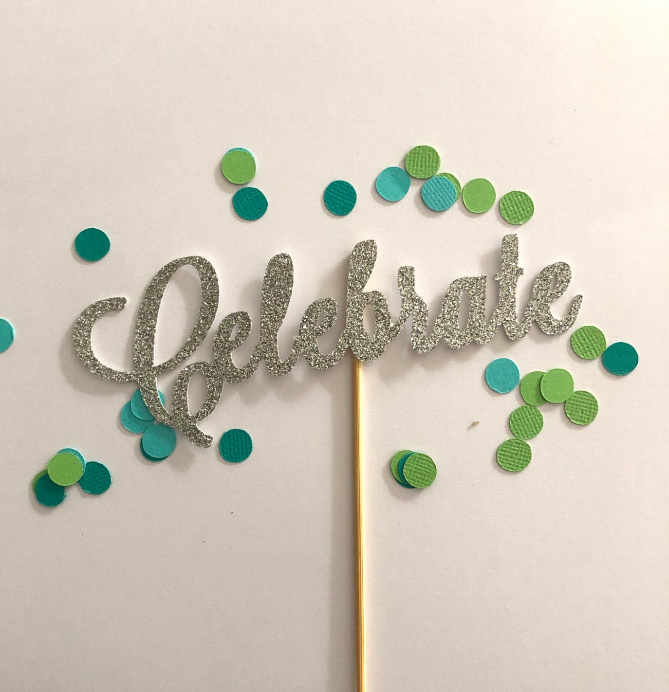 Glitter Cake Topper Celebrate Silver