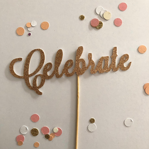 Glitter Cake Topper Celebrate Rose Gold