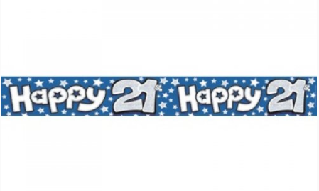 Foil Banner Happy 21st Blue