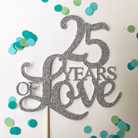 25 Silver Years Wedding Anniversary Acrylic Cake Topper | On The Cake Front