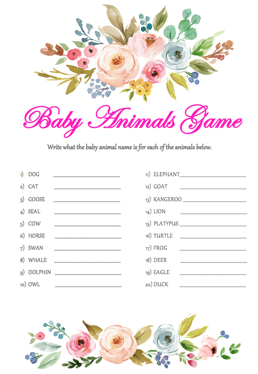 Game Baby Shower Baby Animals Game Pk8