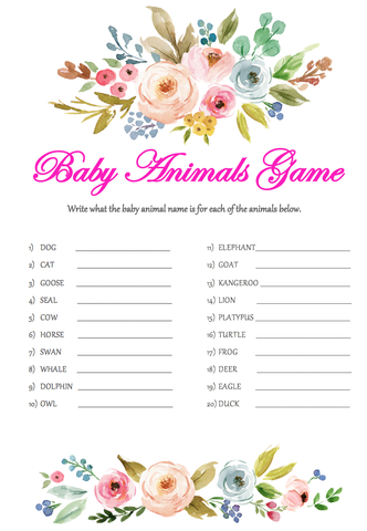 Game Baby Shower Baby Animals Game Pk8