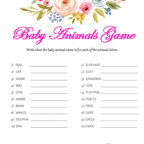 Game Baby Shower Baby Animals Game Pk8