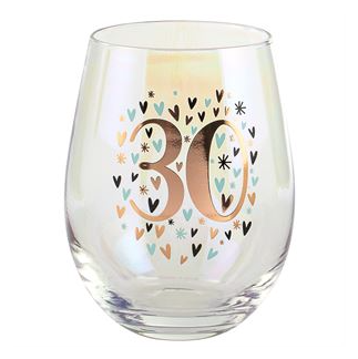 30th Stemless Wine Glass - Iridescent Rainbow