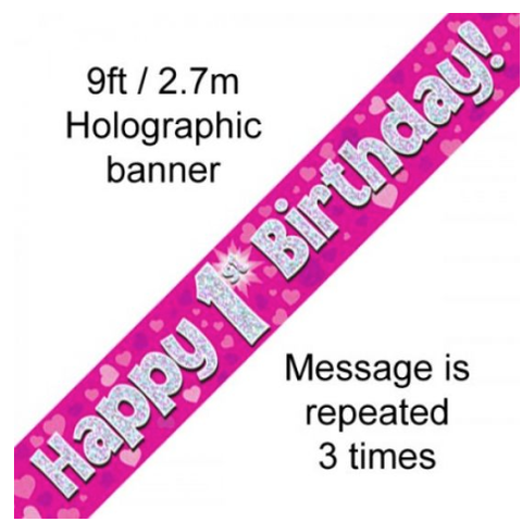 Foil Banner Happy 1st Birthday Pink