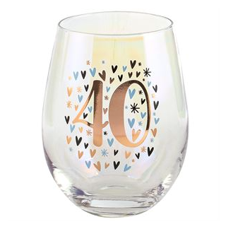 40th Stemless Wine Glass - Iridescent Rainbow
