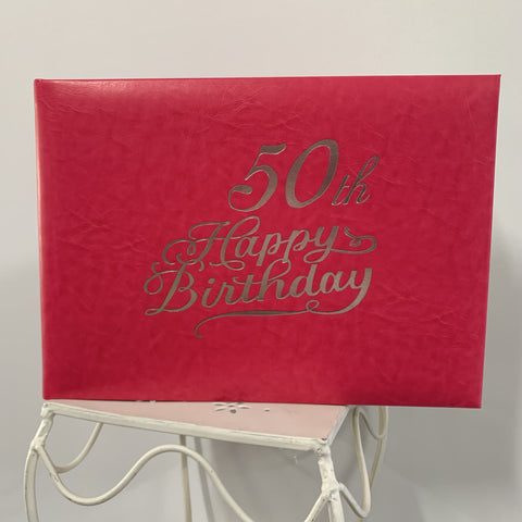 Guest Book 50th Hot Pink/Silver in Box