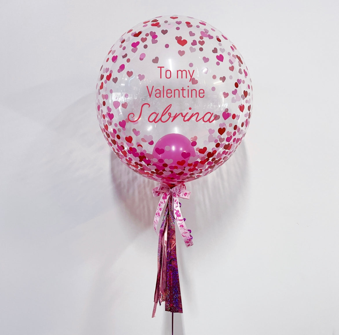 Personalised Hearts Balloon with Tassel & Bow